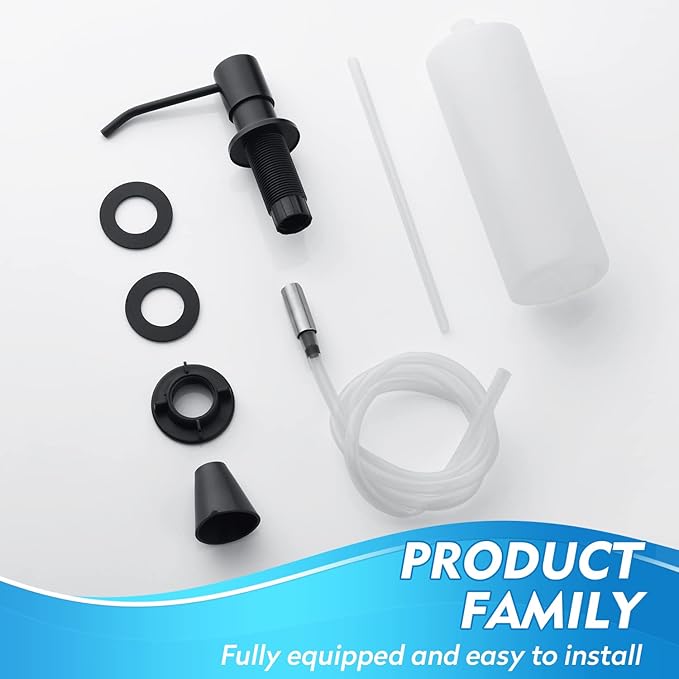 CREA Dish Soap Dispenser for Kitchen Sink,Built in Countertop Kitchen Soap Dispenser Set w./ 39" Tube 17oz Bottle Stainless Steel Pump,Matte Black Hand Soap Dispenser for Bathroom