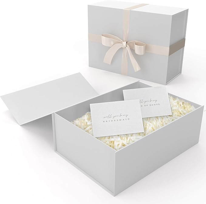 Gift Box Set - Bridesmaids Gifts for Wedding (1 Pack), All Occasions, Bridesmaid Proposal, Magnetic Boxes With Lids, Big Set For Bridal, 13.5 x 9 x 4.5 inches, Large White Giftbox