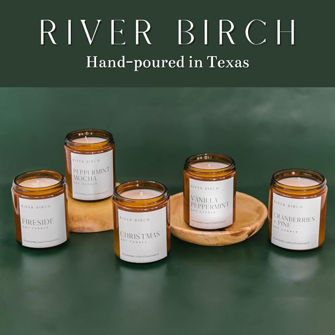 River Birch Candles Cranberries + Pine Scented Candle | Premium, All-Natural, Non-Toxic, Soy Amber Jar Candles | 8.5oz 40 Hr Burn Time | Cozy Relaxing Gifts for Home