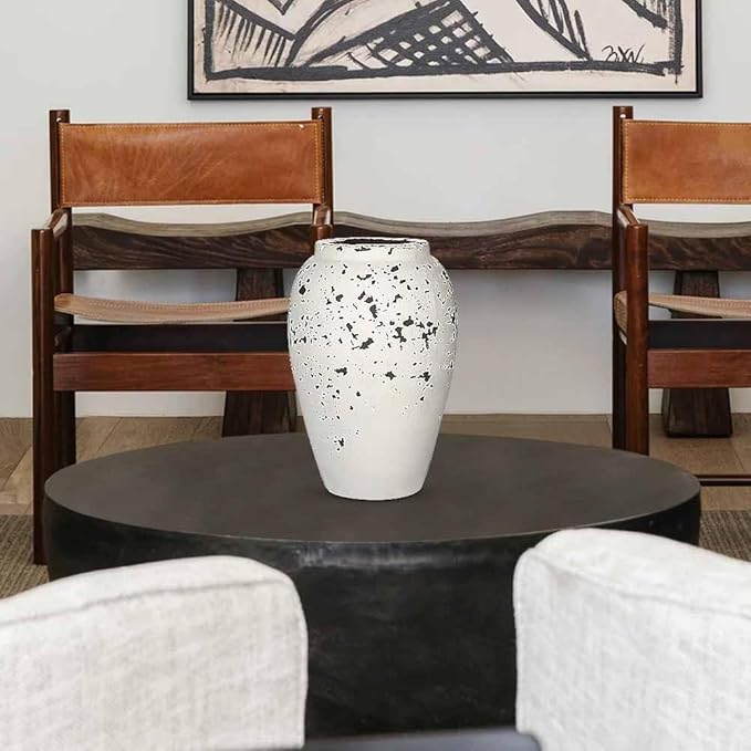 Handcrafted Flower Vase, 10.5" Tall Terracotta Vases, Vintage Rustic Ceramic Vase Décor, Wide Mouth, Matte Finish for Home Office Resto Café Décor