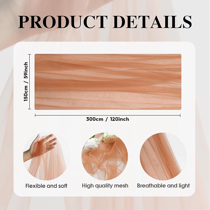 Artoid Mode 6PCS Terracotta Gauze Table Runner 120 Inch 10FT, Seasonal Sheer Kitchen Dining Holiday Wedding Birthday Baby Shower Table Decor for Home Party