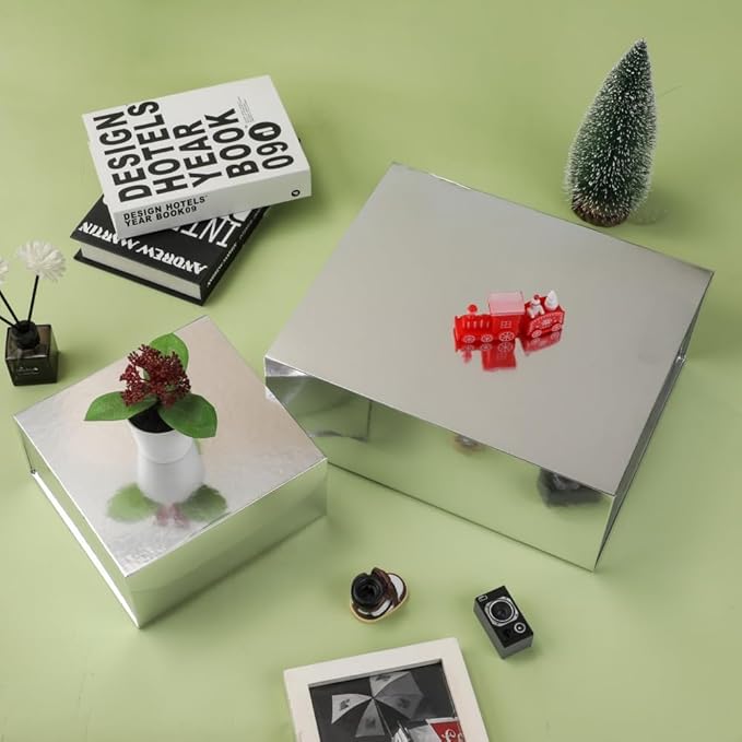 6 Pcs Silver Gift Boxes - Large 13x11x5.3 Inch - Modern Style - Magnetic Lids - Crinkle Paper - Luxury Gift Boxes for Presents