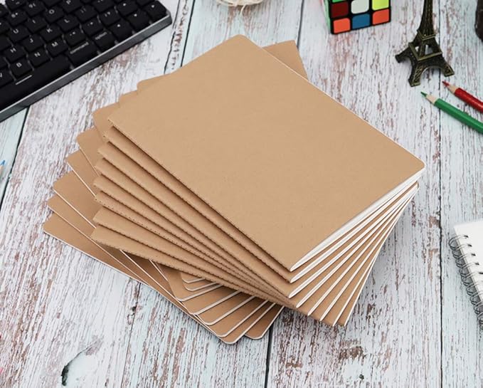 16 Pack Kraft Notebooks, Journals in Bulk for Writing, Blank Paper Sketchbooks, 60 Pages Notebook, 8.3x5.5 Inch, A5 Size, Travel Journal Set, for Gifts, Students and Office Supplies