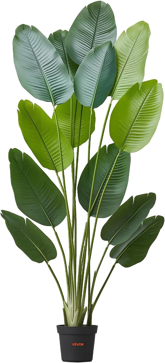 VEVOR Artificial Bird of Paradise 6 ft Tall, Fake Tropical Plants with with 13 Trunks & White Pot, Faux Floor Silk Tree, Large Trees for Home Office Living Room Decor House Warming, Indoor Outdoor