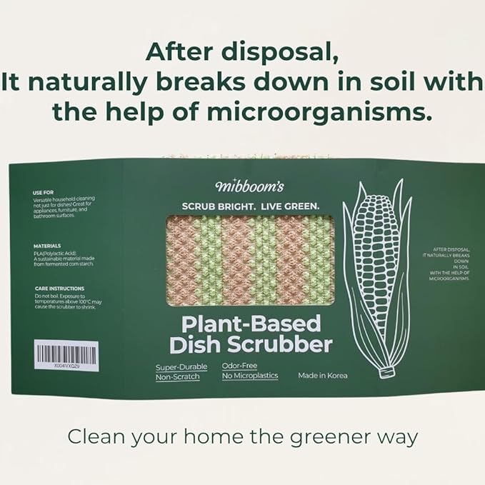 mibboom's Dish Scrubbers – Non-Scratch, Reusable Kitchen Sponges for All-Purpose Cleaning, Made in Korea, 4 Pack (7.6 x 7.4 in)