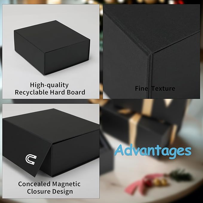 Schliersee 8x6x4 Gift box for Presents with Magnetic Lids Set of 4, Black Gift Wrap Boxes for Wedding, Birthday, Mother's Gifts