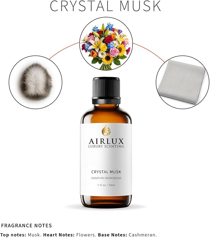 Signature Aroma Oil No. 182 Crystal Musk – Musk, Flowers, Cashmeran – Aroma Oil for Cold Air & Waterless Diffusers and DIY Crafts – 30 mL, 1.0 fl oz Glass Bottle