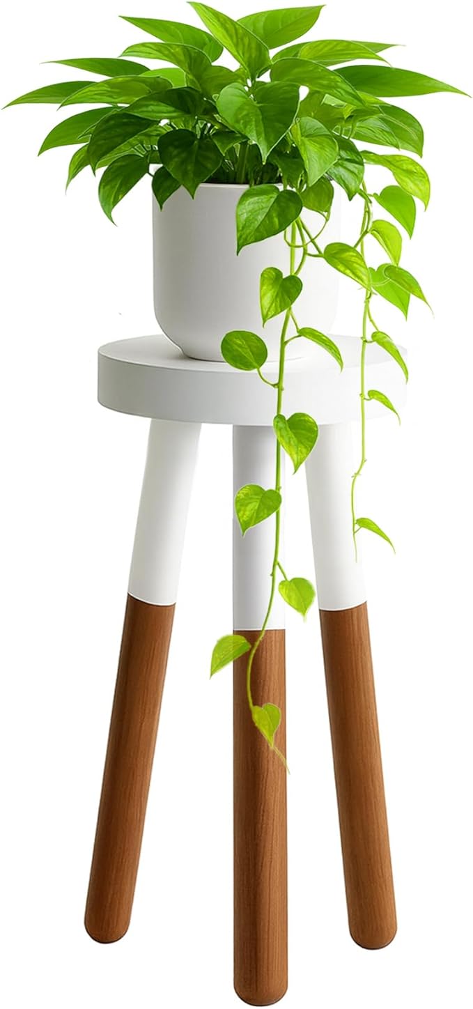 12" Reverse Dipped Wood Plant Stand, Wood Accent Stool,Side Table Set (24" Tall)