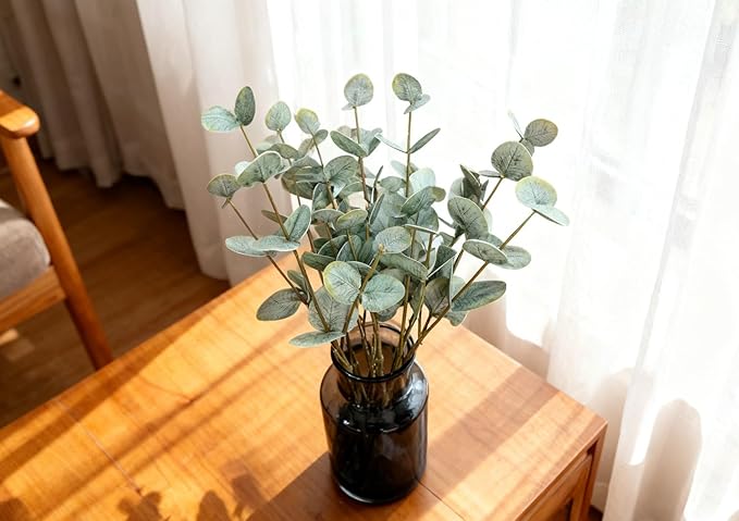 6 Pcs Artificial Eucalyptus Stems, 19.2 inch Artificial Green Plant Decorations, Suitable for Various vases, for Living Room, Office, Coffee Table, Home Decor