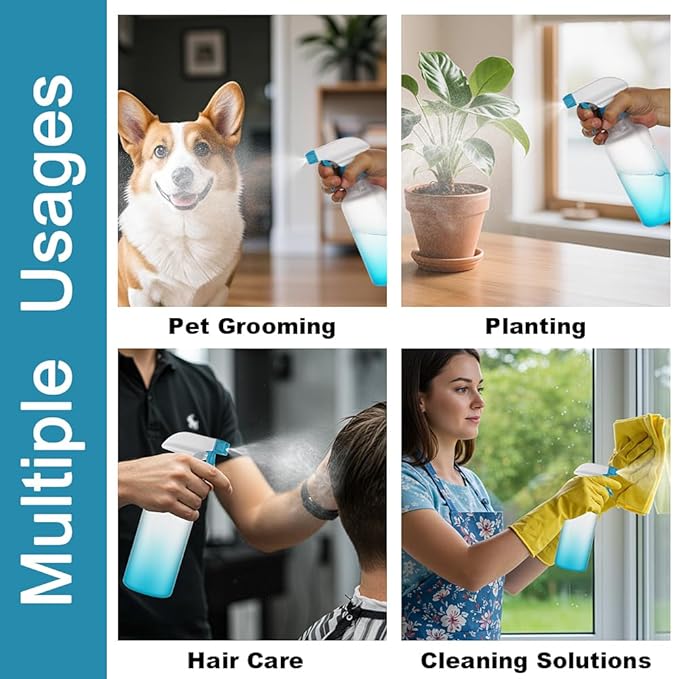 Spray Bottles 16.9oz/500ml Plastic Spray Bottle for Hair Mist/Stream Empty Spray Bottle Heavy Duty Refillable Containers for Cleaning Solutions, Plants Gradient 2 Pack (Blue)