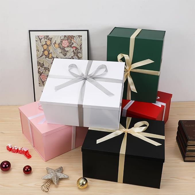 UoeRing 2Pcs Pink Extra Large gift box with lids 16.5×13×8 Inches gift boxes for presents,Birthday Box (include Ribbon, Paper Shred Filler Gift Card & Envelopes)