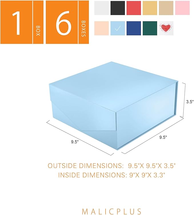 Gift Box with Lid 9x9x3.4 Inches, Blue Bridesmaids Proposal Box with Magnetic Closure for All Occasion (Glossy Blue)