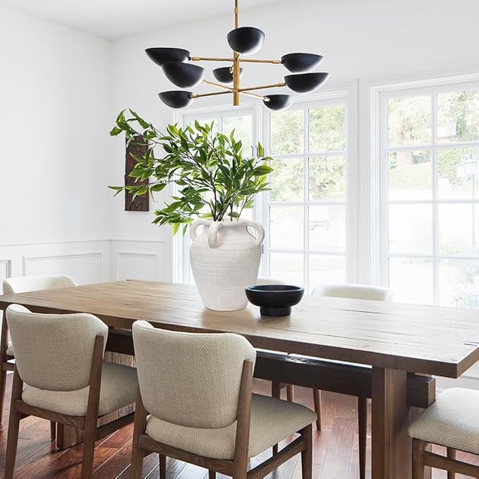 Handcrafted Flower Vase, 9.8" Tall Terracotta Vase, Vintage White Ceramic Vase, Rustic Antique Decor with 4 Handles, Wide Mouth, Matte Finish for Home Office Resto Café Décor