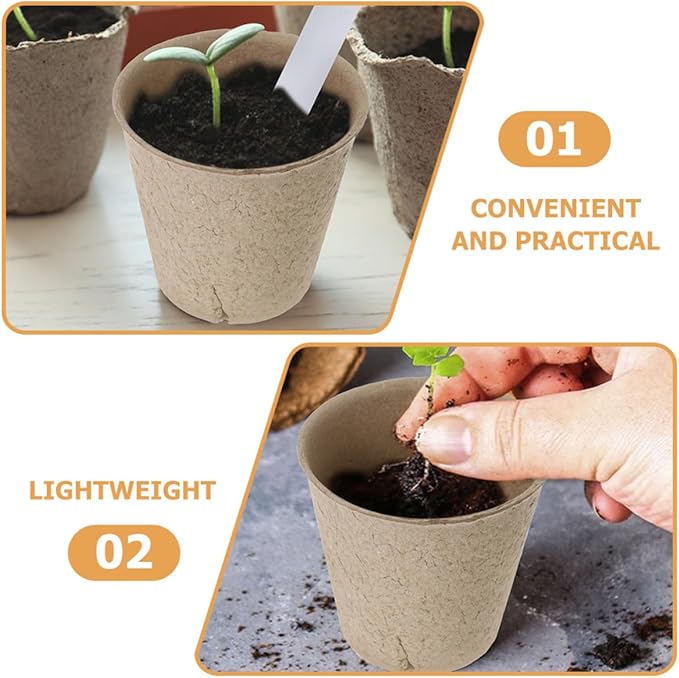 Biodegradable Paper Plant Pots with Drainage Nursery Seedling Starter for Outdoor Gardening Lightweight Germination Pots with Garden Labels