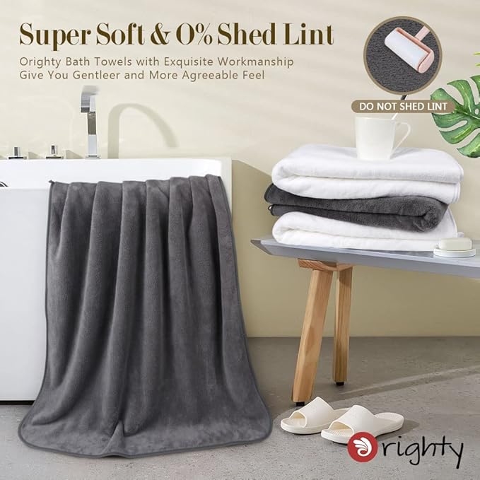 Orighty Bath Towels Pack of 4(27’’ x 54’’) - Soft Feel Bath Towel Sets, Highly Absorbent Microfiber Towels for Body, Quick Drying, Microfiber Towel for Sport, Yoga, SPA, Fitness - Grey