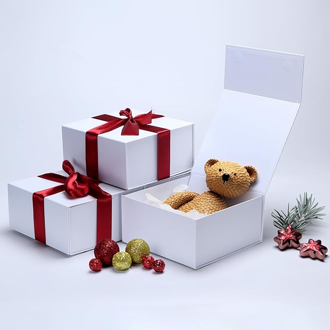 4 Pack 8x8x4 Inches Gift Boxes with Magnetic Closure Lids, White Magnetic Box for Wedding, Groomsmen Bridesmaid Proposal, Birthdays, Mother's Day