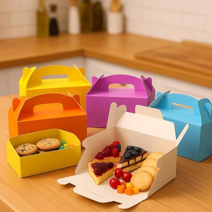 24Pack Large Party Favor Boxes,White Treat Boxes,XiePiPiPaper(9.45 * 5 * 5"),Large Goodie Boxes, Gable Gift Boxes with Handles,Candy Boxes for Kids Birthday Baby Shower Wedding Halloween Christmas.