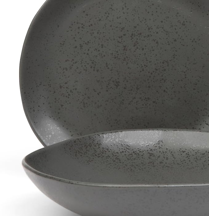 Trasa Home by Larder & Vine, Eco-Friendly High Fired Artisan Stoneware, Organic & Modern Dinnerware, 16 piece set, 4 place settings (Charcoal)