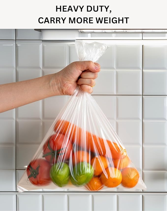 8"x12" & 10"x14" Quart & Gallon Plastic Produce Bags on a Roll- 350 Bags Each (700 Bags), Clear Grocery & Bread Bags, Food Contact Safe (Small & Medium)