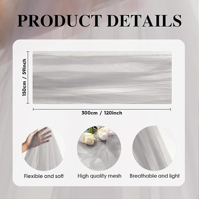 Artoid Mode 6PCS Grey Gauze Table Runner 120 Inch 10FT, Seasonal Sheer Kitchen Dining Holiday Wedding Birthday Baby Shower Table Decor for Home Party