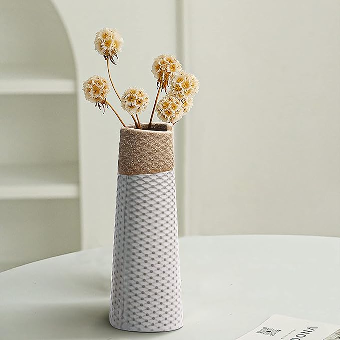 Ceramic Vase Set of 2 for Living Room Bedroom 7.2'' and 6.3'' Small Fake Flower Plant Vases for Home Decor Office Centerpieces Fireplace Retro Rustic Farmhouse Vintage Classic Gift