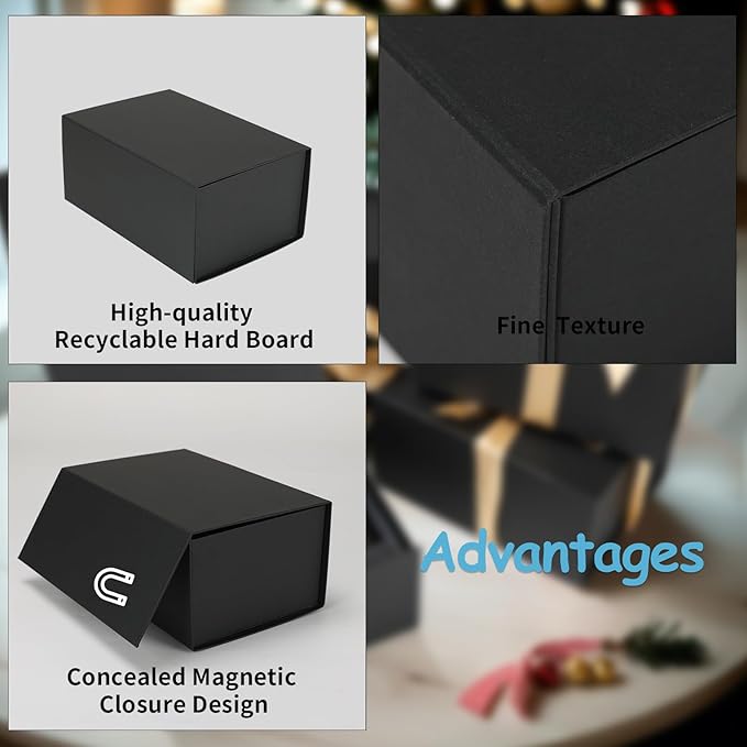 Schliersee 4Packs 9x6x4 Gift Box with Magnetic Lid for Present, Black Gifts Wrap Box for Birthday, Wedding, Groomsmen Bridesmaid