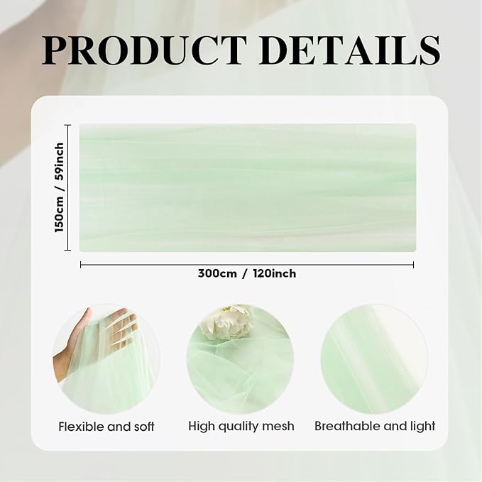 Artoid Mode 3PCS Light Green Gauze Table Runner 120 Inch 10FT, Seasonal Sheer Kitchen Dining Holiday Wedding Birthday Baby Shower Table Decor for Home Party