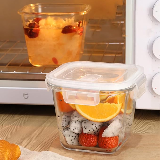 4 Cup Square Glass Food Storage Container with Lids, Square Glass Soup Container with Airtight Lids, 32 OZ Food Prep Bowls for Leftovers, Salad, Microwave、Fridge、Dishwasher Safe (4 Pack)