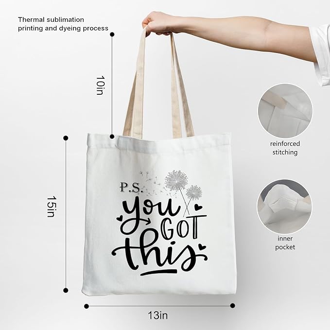 Inspirational Tote Bag, You Got This Motivational Canvas Tote Bags, Positive Affirmation Gifts for Women, Mental Health Gifts Reusable Grocery Shopping Bags