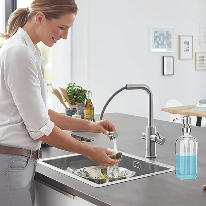 ARKTEK Refillable Soap Dispenser (2 Units) - 17 Oz Clear Glass Bottle with Rust Proof Pump for Hand and Dish Soap, Kitchen Bathroom Countertop