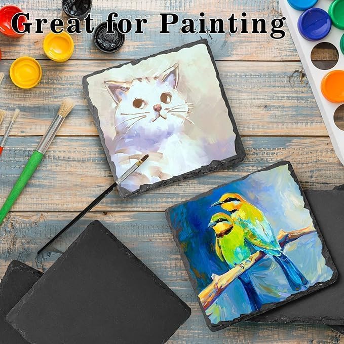 40 Pieces Coasters for Drinks, 4 x 4 Inch Slate Black Stone Coasters Bulk Square Rock Rustic Coasters with Anti-Scratch Backing for Bar, Gifts, DIY, Kitchen, Home Decor