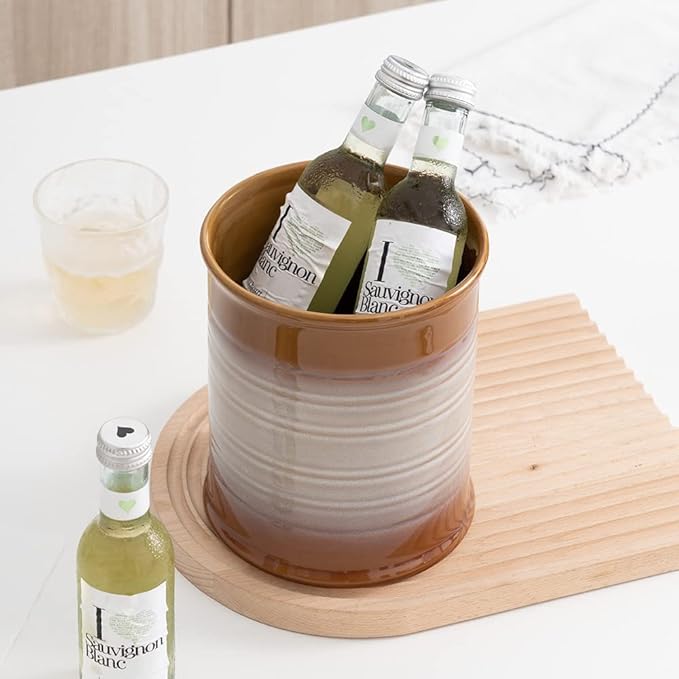 Nihow Kitchen Utensil Holder: 7.2 Inch Extra Large Ceramic Utensil Holder for Countertop - Stable Utensil Crock for Kitchen Counter Decor - Elegant Brown (1PC)