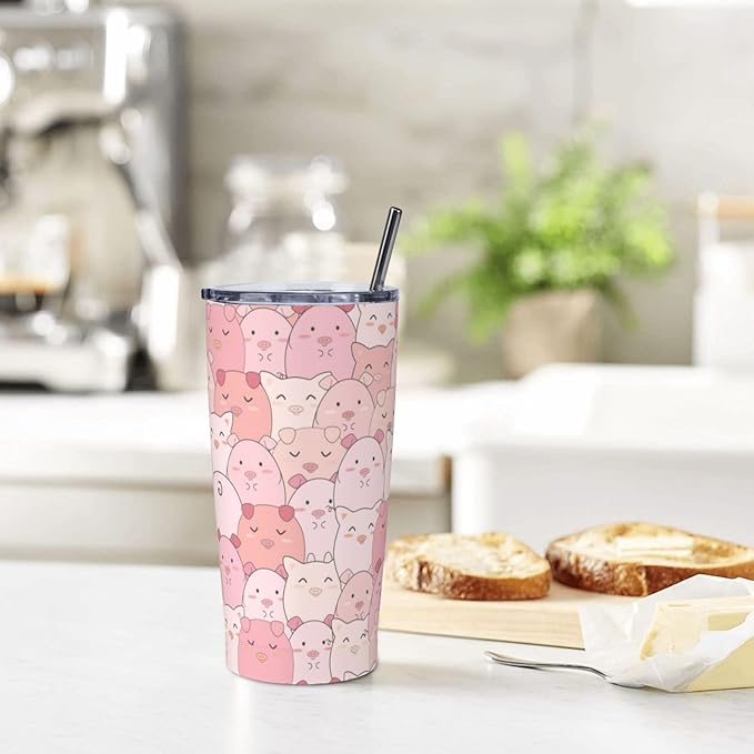 Cute Pigs Tumbler,Pigs 20oz Stainless Steel Insulated Travel Tumblers,Travel Coffee Mug with Lid and Straw Water Bottle Drink Tumbler Cups Gifts for Women Men Lovers