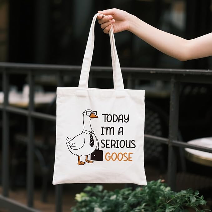 Canvas Tote Bag for Women, Today I'm A Serious Goose Shoulder Bags, Casual Canvas Totes to Work Traveling, Christmas Gifts to Friends and Family, Holiday Gift Bags for Wrap Storage