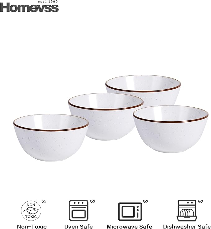 HomeVSS 20-Piece Dinnerware Set - Serves 4, Matte White plates and bowls sets with Speckle Effect for Microwave & Dishwasher Safe