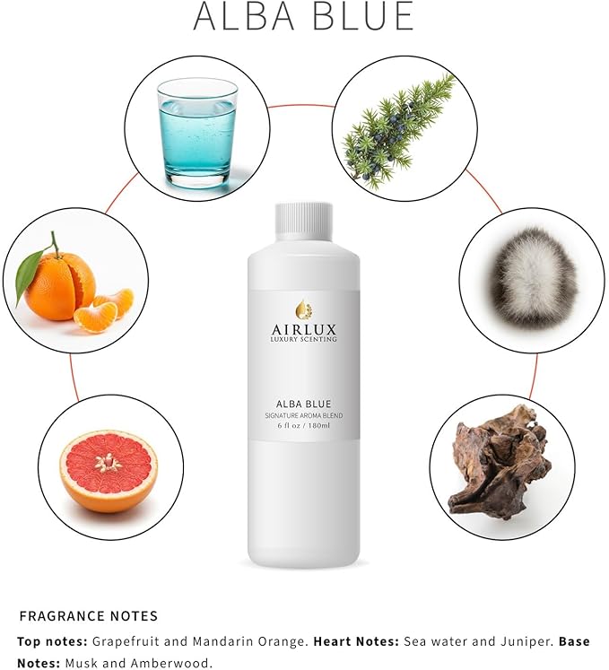 Signature Aroma Oil No. 135 Alba Blue – Aroma Oil for Cold Air & Waterless Diffusers and DIY Crafts – 180 mL, 6.1 fl oz Eco Refill Bottle