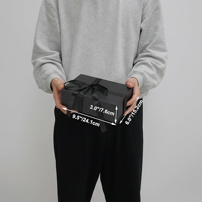 Ditwis 4 Pack 9.5x6x3 Inches Gift Boxes with Magnetic Closure Lids, Black Magnetic Box with Ribbon for Wedding, Groomsmen Bridesmaid Proposal, Birthdays, Mother's Day