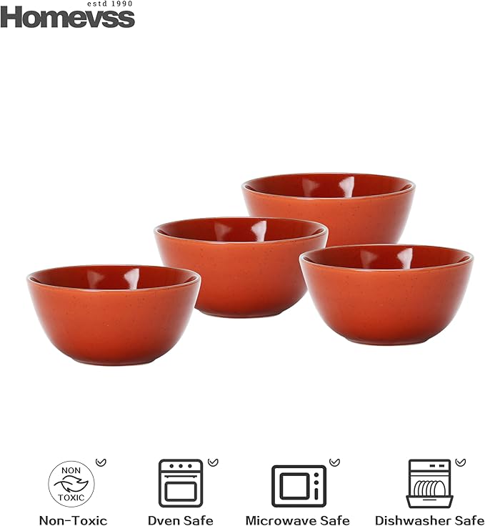 HomeVSS 20-Piece Dinnerware Set - Serves 4, Bright Glaze Orange plates and bowls sets with Speckle Effect for Microwave & Dishwasher Safe