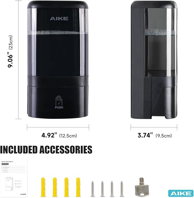 AIKE Wall Mount Liquid Soap Dispenser for Commercial Bathrooms,Offices,Restaurants 40 oz Large Capacity AK1007,Black