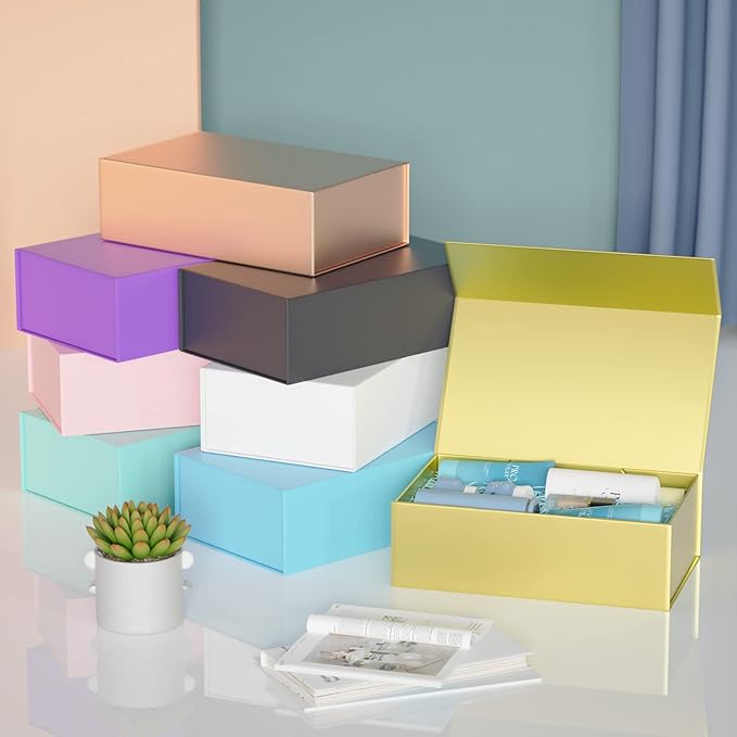 5 Pack Gold Gift Box, 12x6x4'' Gift box for Presents with Lids Magnetic Closure Rectangle Collapsible for Bridesmaid Proposal Box, Wedding, Christmas, Halloween, Birthday Gift Packging