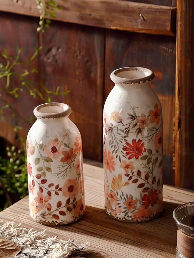 Vintage Ceramic Small Vase, Farmhouse Rustic Décor, Home Decorative Vase for Your Kitchen, Bedroom, Office, Living Room, Bathroom& Shelf Centerpiece Table Decorations (Retro Creative Style S)