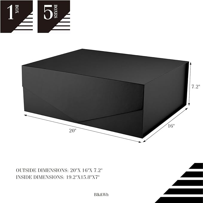 BLK&WH Extra Large Gift Box with Lid 19.2x15.8x7 Inches, Black Gift Box for Clothes and Large Gifts (Matte Black)