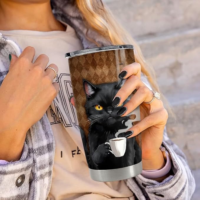 Black Cat Tumbler 20oz Stainless Steel Insulated Coffee Travel Mug Cup for Men Women on Birthday Christmas