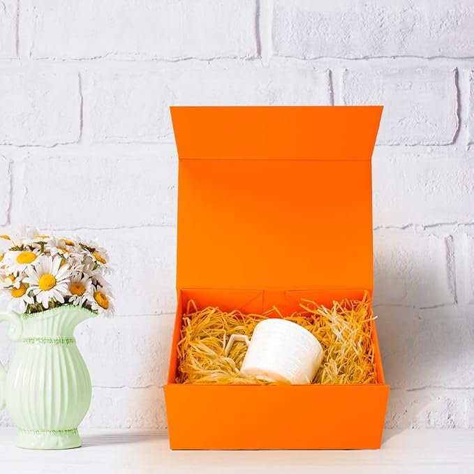 Rsgift Orange Graduation Gift Boxes,7.8x7x3.1Inches Gift Box with Lid,Packaging Gift Boxes for Valentines Day Flower Gift Boxes for Presents Birthday Christmas