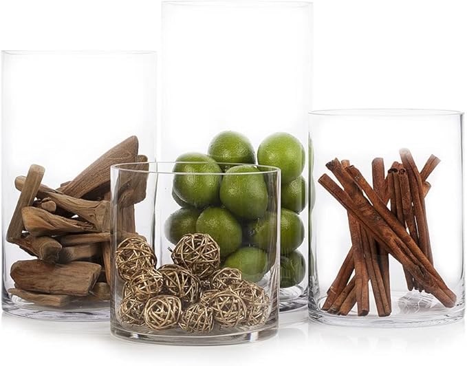 Enova Floral Clear Glass Cylinder Vase 6 x 10 Inches Round Flower Vase, Pillar Candle Floating Candle Holder Vase, Tall Glass Vase for Flowers, Glass Vase for Decor, Wedding Centerpieces (1 Piece)