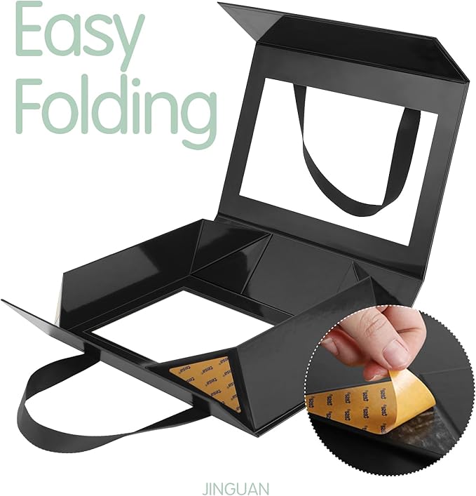 5 Black Gift Boxes with Windows, Clear Magnetic Gift Boxes with Handles for Presents, Groomsman Proposal Boxes (10.5x7.5x3 Inches