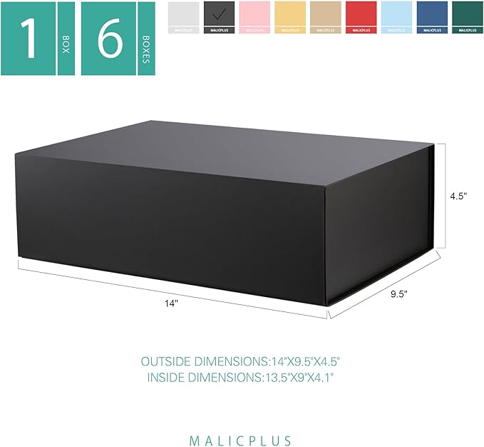 Large Gift Box with Lid 13.5x9x4.1 Inches, Black Groomsman Proposal Gift Box with Magnetic Closure for All Occasion (Matte Black)