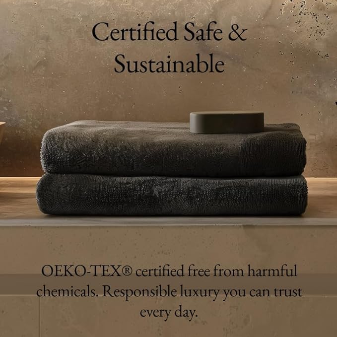 Italic Ultraplush 100% Australian Cotton Towels - Set of 2 Luxury Bath Towels, Quick Dry Plush and Absorbent, Heavy Duty Large Bath Towels, 800GSM Towels for Bathroom & Spa (Charcoal)