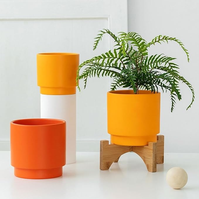 Planting Pot Round Ceramic Flower Pots, Flower Pots with Drainage Holes Indoor Plant Pot