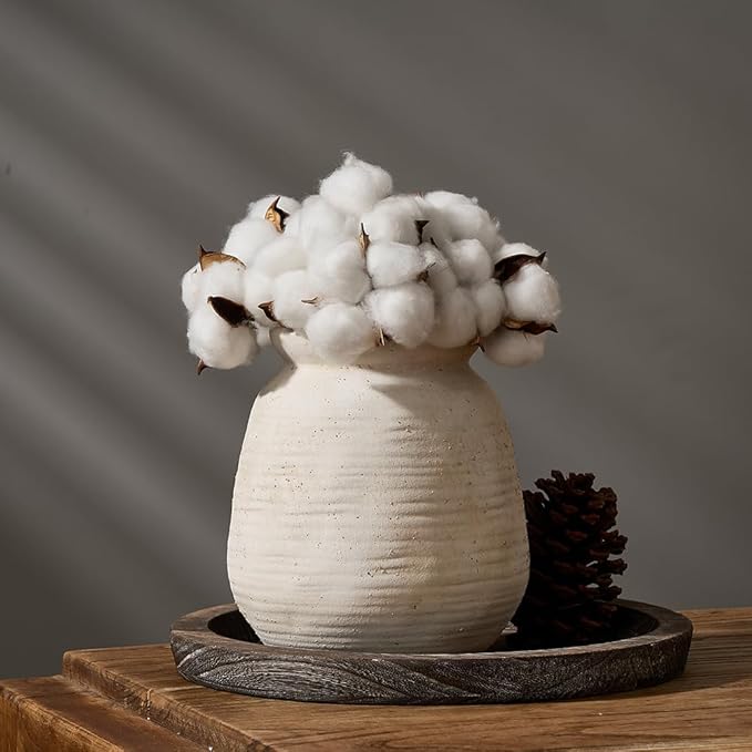 SIDUCAL Ceramic Rustic Farmhouse Vase | 7.3 Inch Pottery Decorative Flower for Home Decor | Sand Glaze Finish Boho Vase for Table, Living Room, Bathroom Decoration, Shelf Decor, Mantel, White